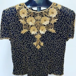 Black and Gold Vintage Beaded Blouse
